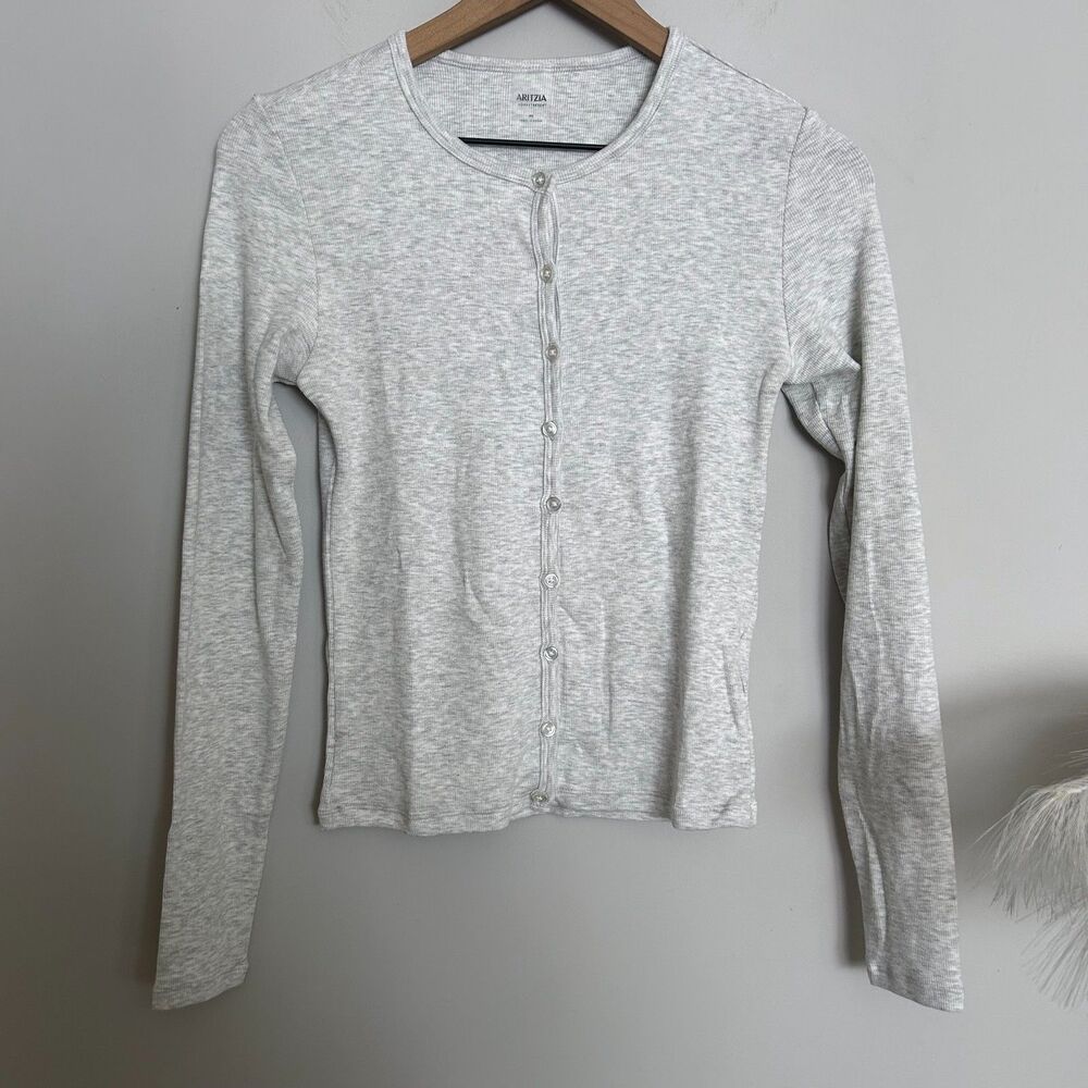 Aritzia HomeStretch Rib Syncopation Long Sleeve Top Gray Size M
